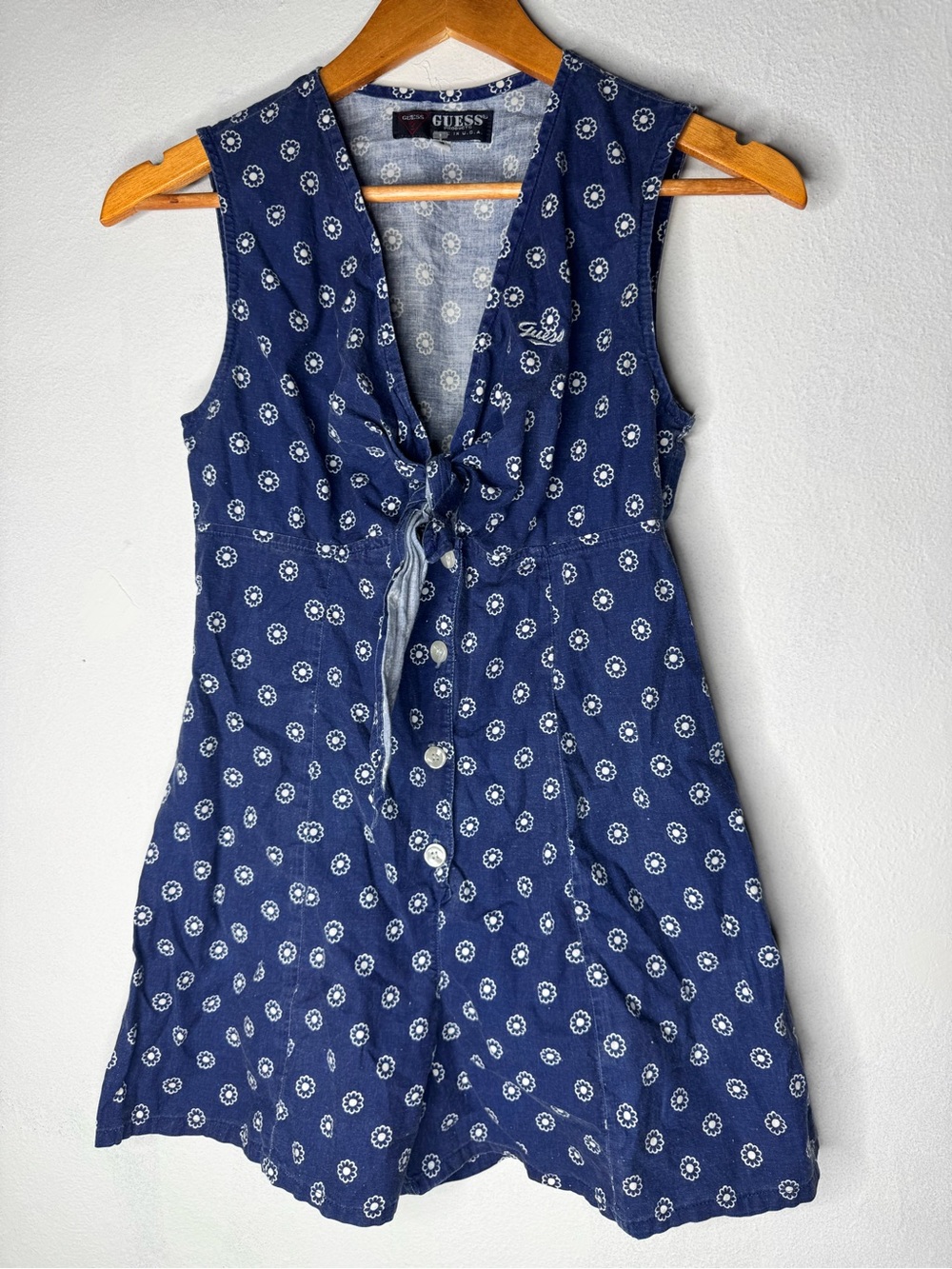 90s GUESS Navy Blue Floral Tie-Front Sleeveless Romper